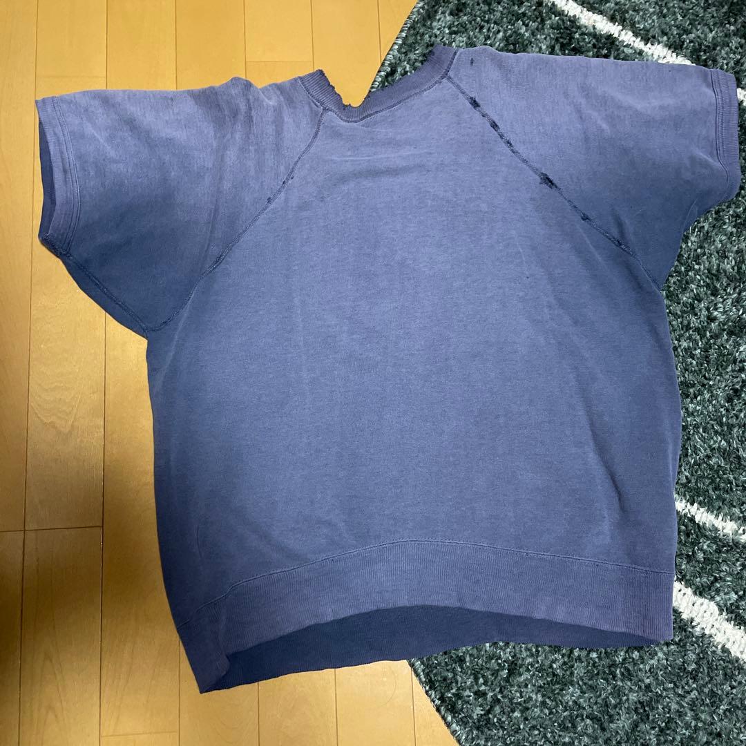 茄子紺　半袖　スウェット　Tシャツ　60's フェード　カレッジ