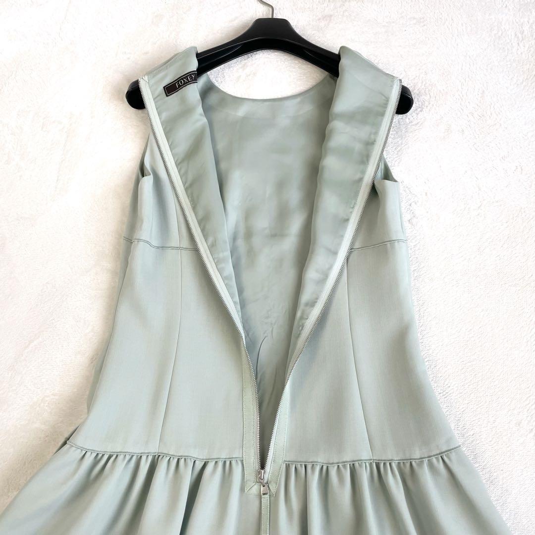 【美品】フォクシー ドレスワンピース Aライン ウール 毛 サイズ38 ミント