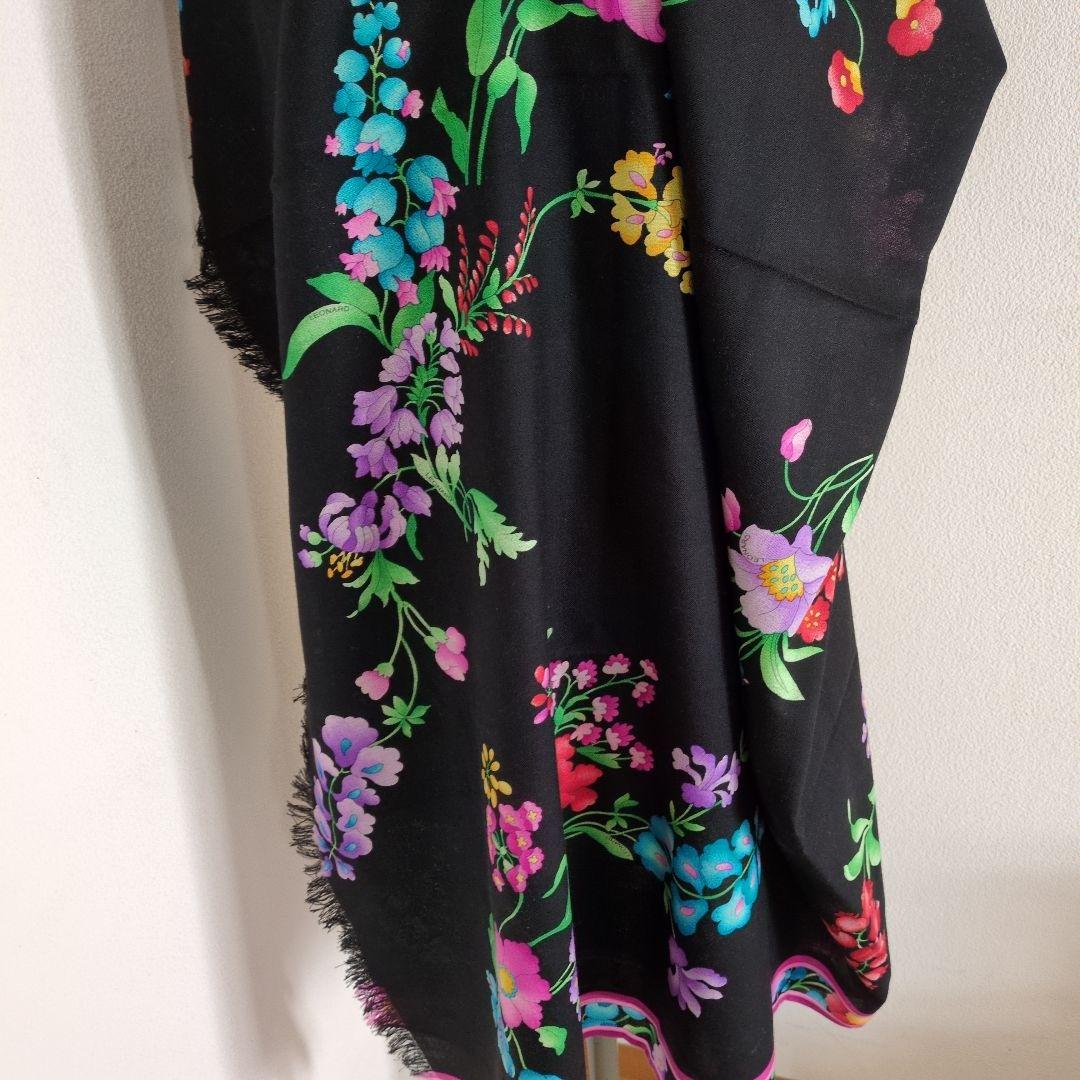 新品　大きいサイズ　花柄 黒 ストール　カシミヤシルクウール素材