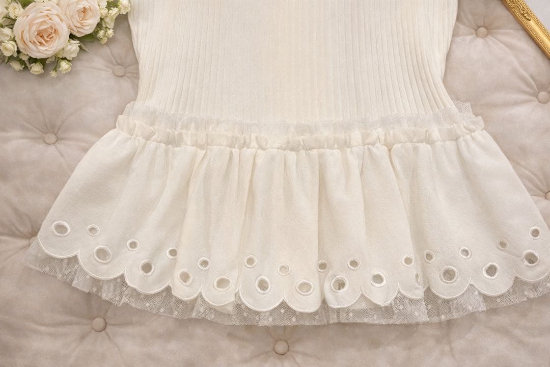 新品*未使用☆M’S GRACY リボン刺繍いり☆ペプラムニット