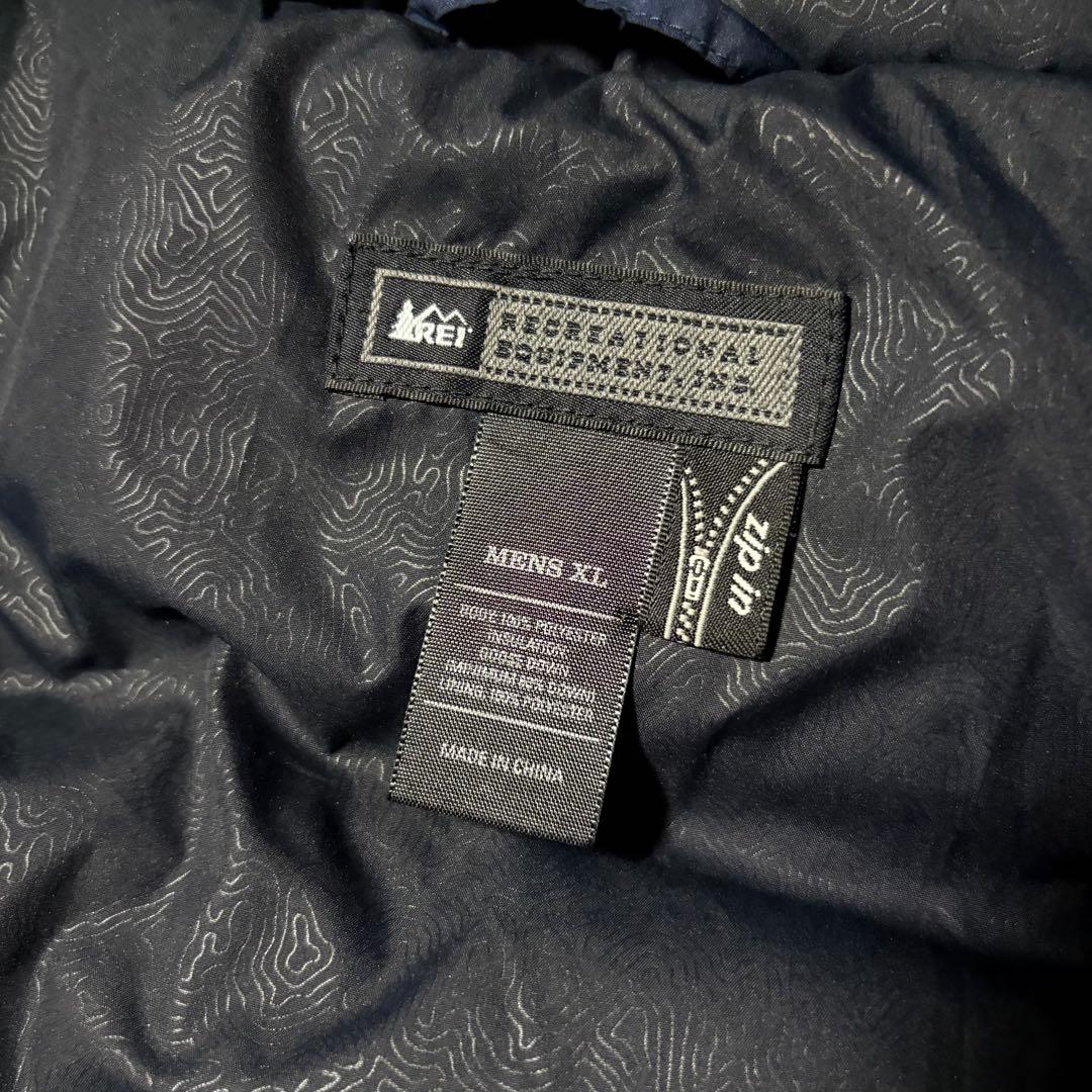 希少XL/高品質グースダウン◆REI ダウンベスト 紺 裏地等高線 テック系