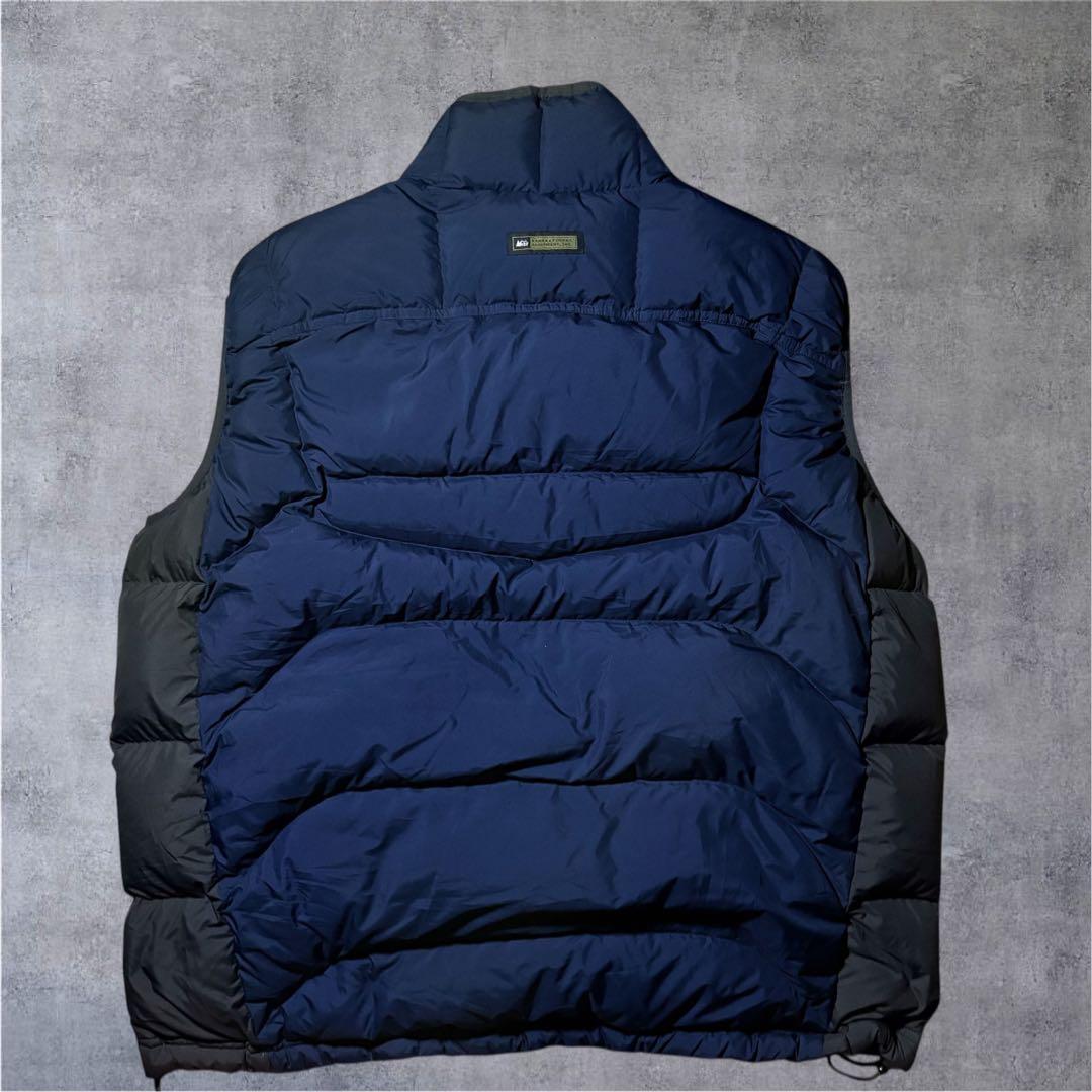 希少XL/高品質グースダウン◆REI ダウンベスト 紺 裏地等高線 テック系
