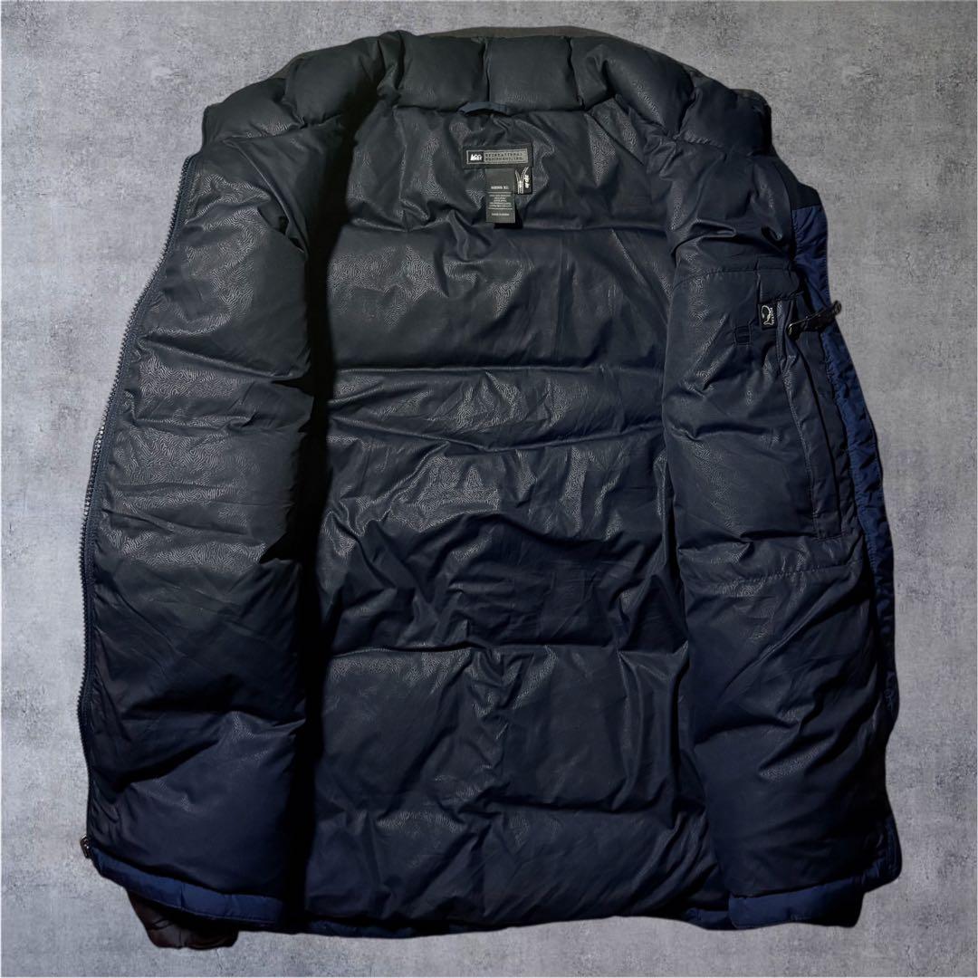 希少XL/高品質グースダウン◆REI ダウンベスト 紺 裏地等高線 テック系