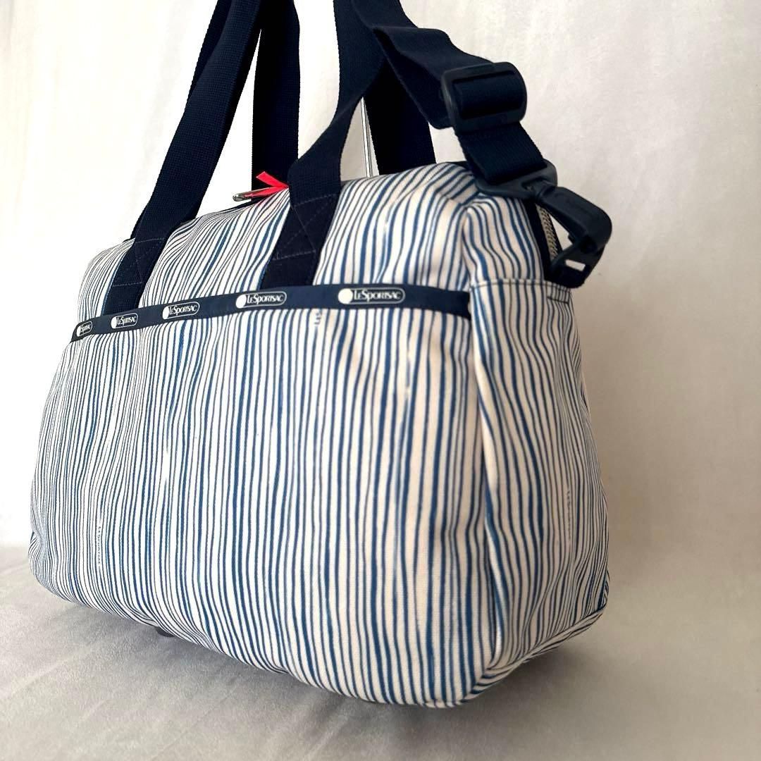 美品 レスポートサック ブルー ストライプ ボストンバッグ キャリーオン 青 白