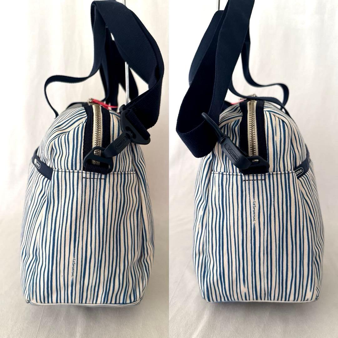 美品 レスポートサック ブルー ストライプ ボストンバッグ キャリーオン 青 白