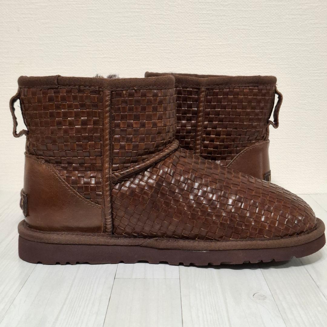 未使用級 UGG ブラウン レザー ムートンブーツ 22cm 編み込み 試着のみ