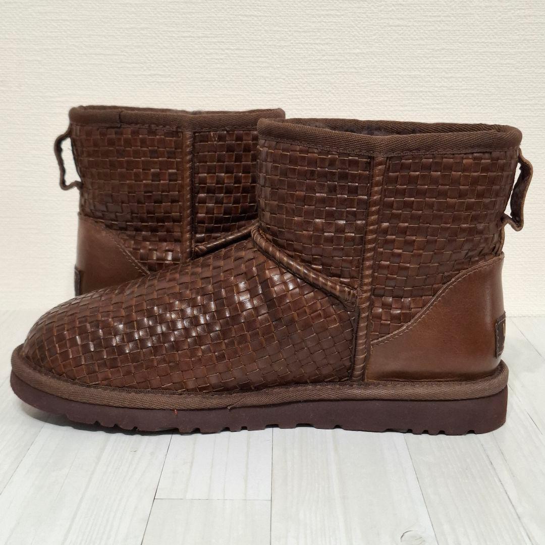未使用級 UGG ブラウン レザー ムートンブーツ 22cm 編み込み 試着のみ