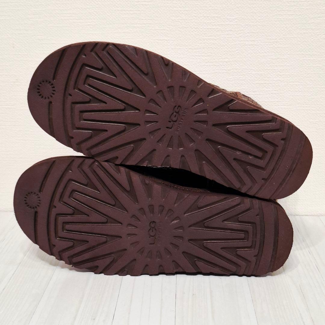 未使用級 UGG ブラウン レザー ムートンブーツ 22cm 編み込み 試着のみ