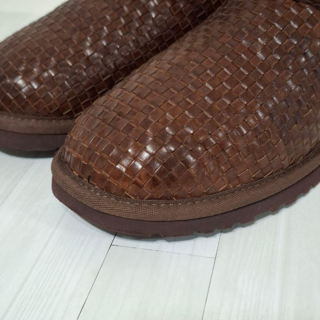 未使用級 UGG ブラウン レザー ムートンブーツ 22cm 編み込み 試着のみ