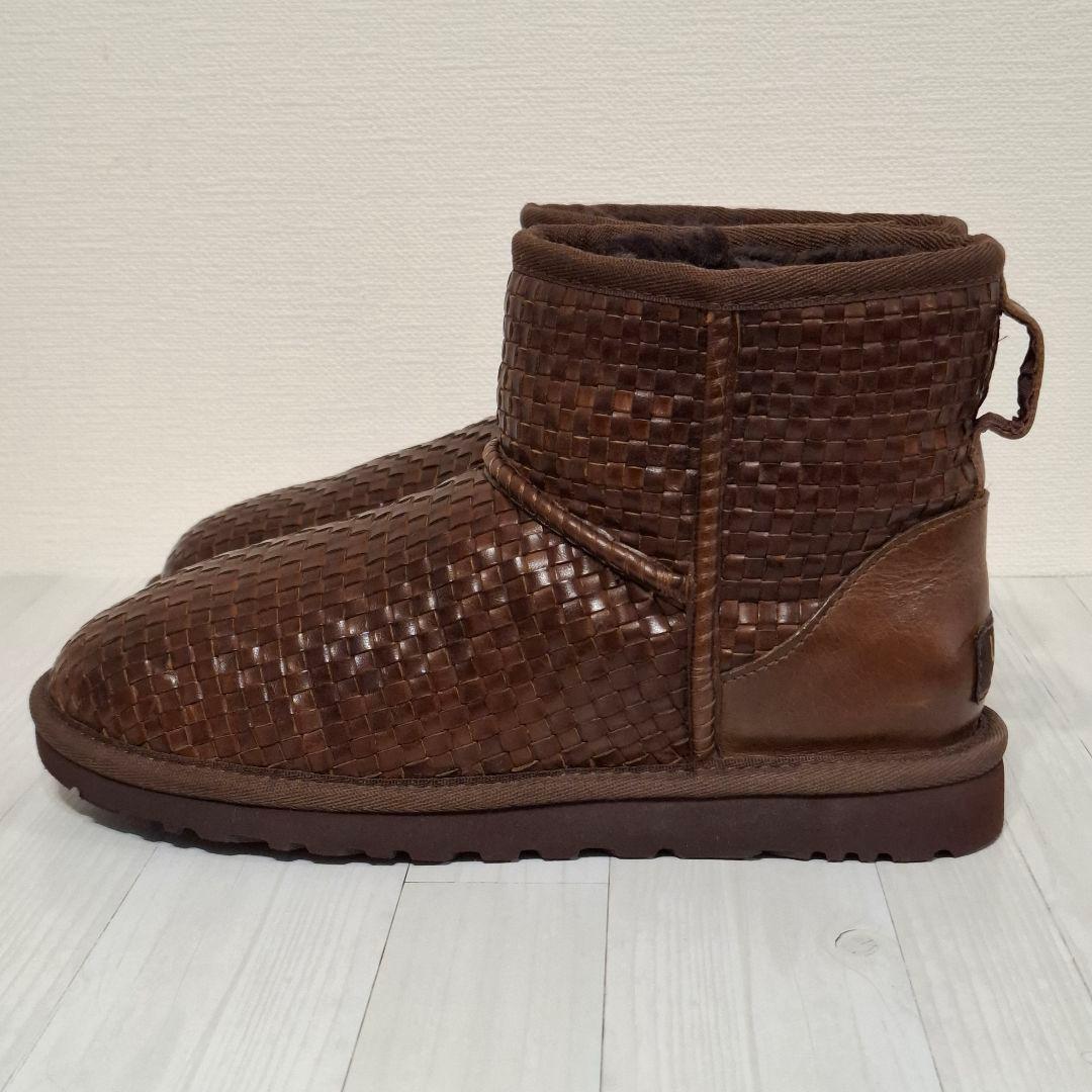 未使用級 UGG ブラウン レザー ムートンブーツ 22cm 編み込み 試着のみ