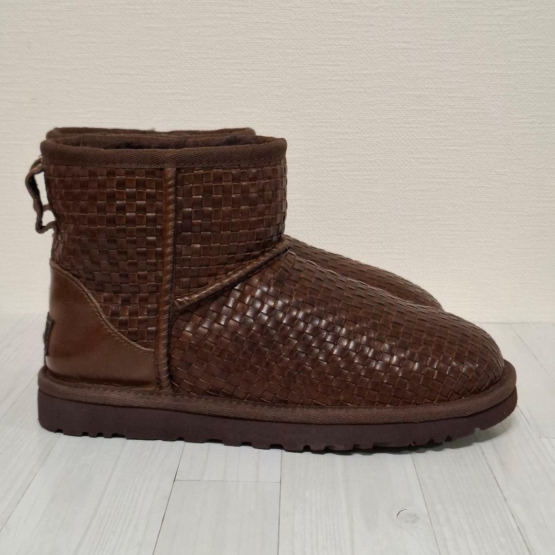 未使用級 UGG ブラウン レザー ムートンブーツ 22cm 編み込み 試着のみ