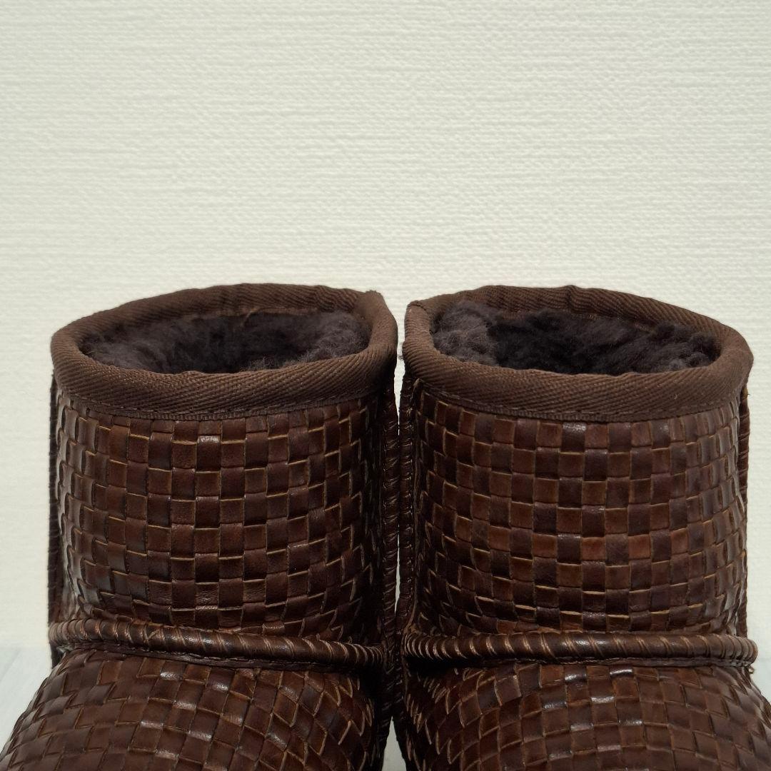 未使用級 UGG ブラウン レザー ムートンブーツ 22cm 編み込み 試着のみ