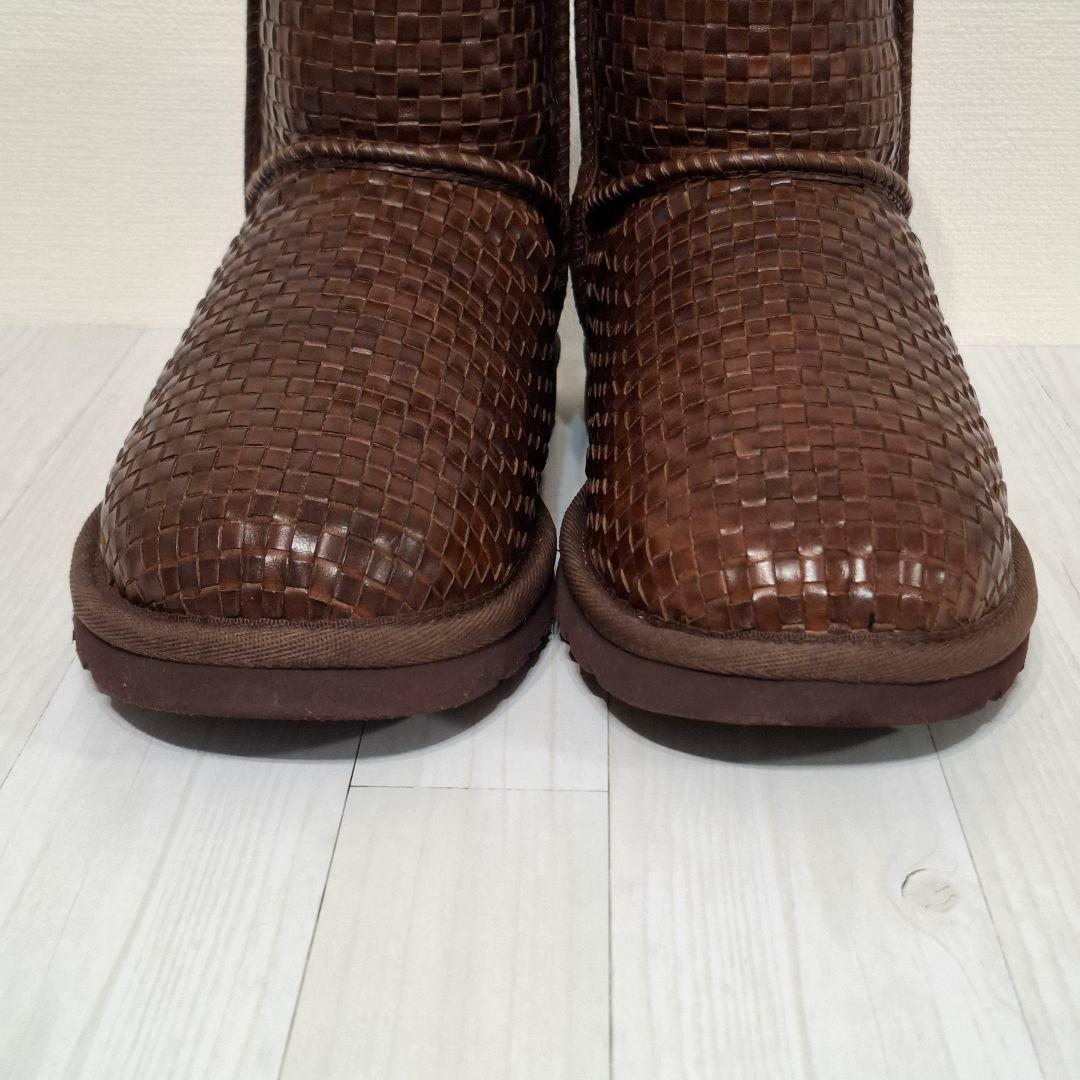 未使用級 UGG ブラウン レザー ムートンブーツ 22cm 編み込み 試着のみ