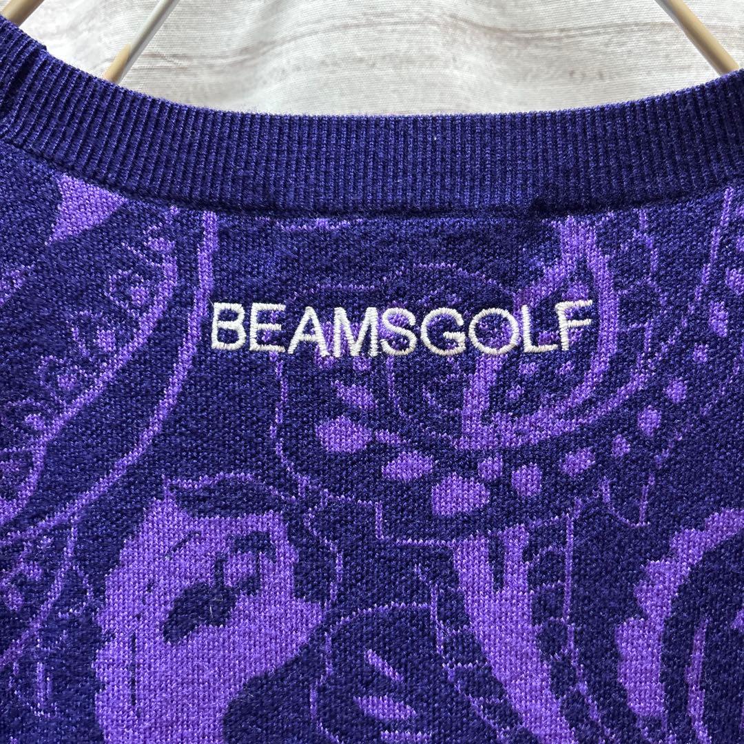 BEAMS GOLF ペイズリー柄 ロゴセーター 総柄 ワッペン 刺繍 ロゴ L
