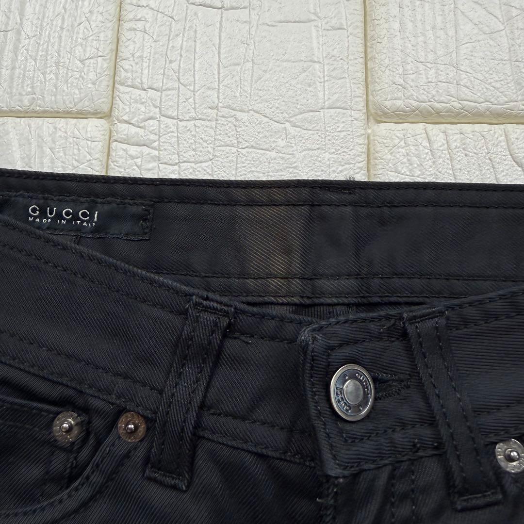 GUCCI グッチ 刺繍ロゴ ストレッチ スキニーパンツ 38 イタリア製 黒