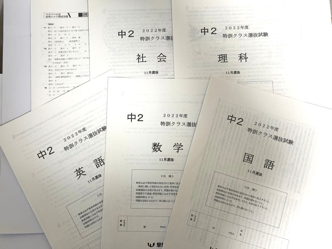必勝志望校判定模試 特訓クラス選抜試験 5科 早稲アカ