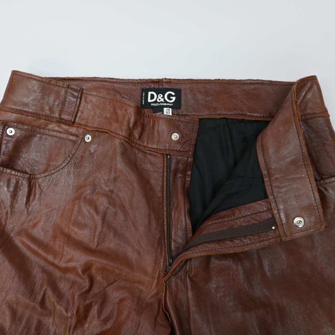 ■ DOLCE&GABBANA レザーパンツ 52 ブラウン 48525\"
