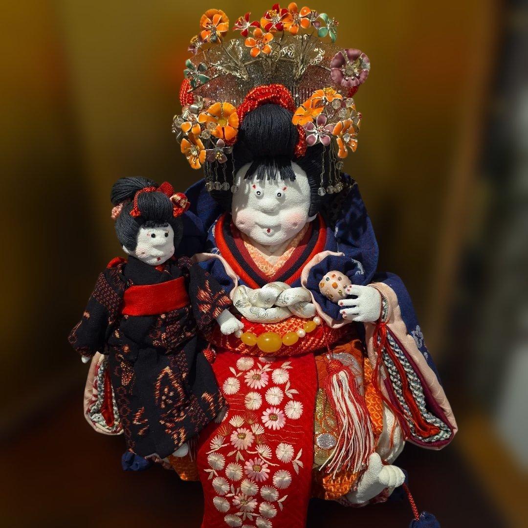 創作手作り人形　ぶす姫　ブス姫　帯　簪　つまみ細工