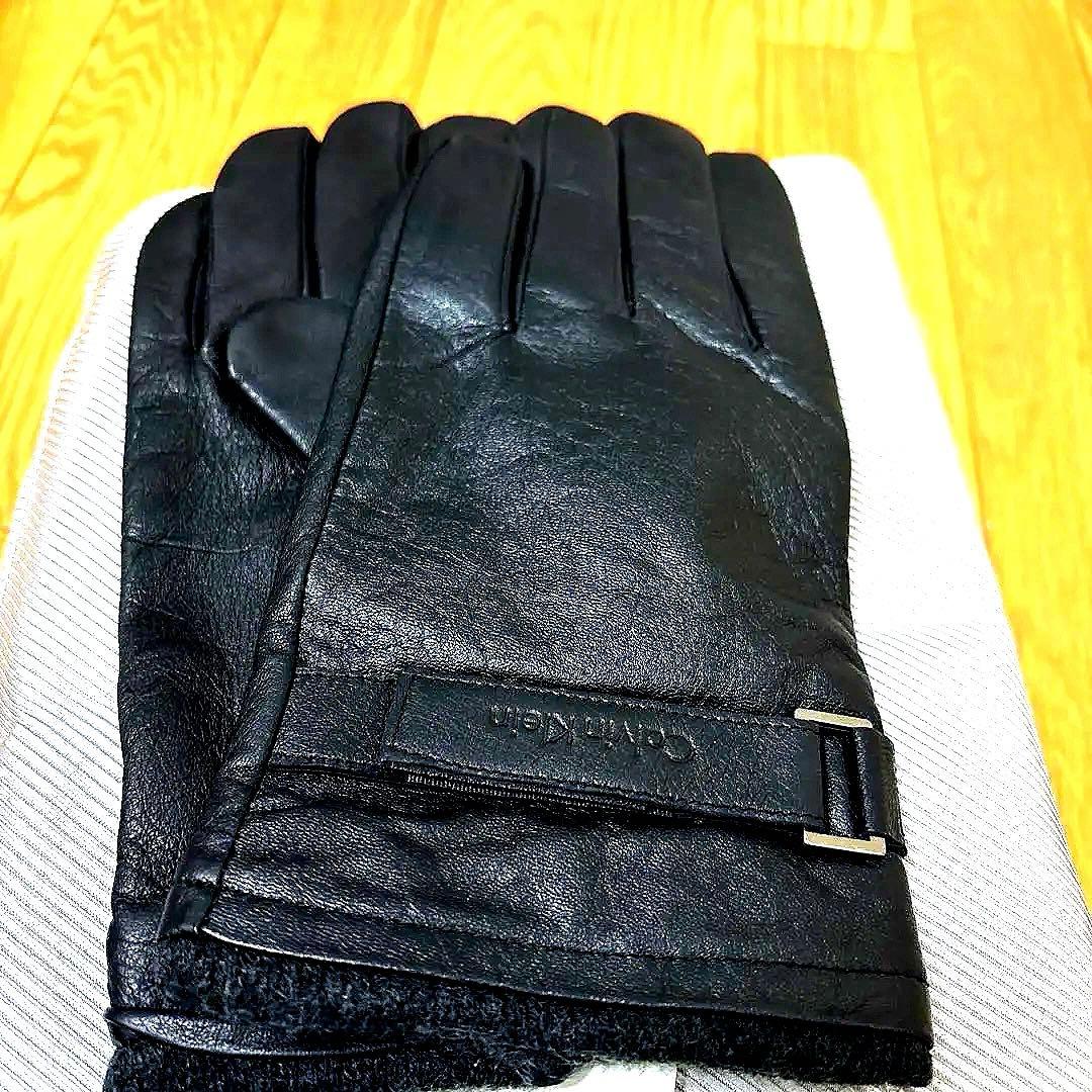 【新品未使用】カルバンクライン レザー手袋 メンズ   黒