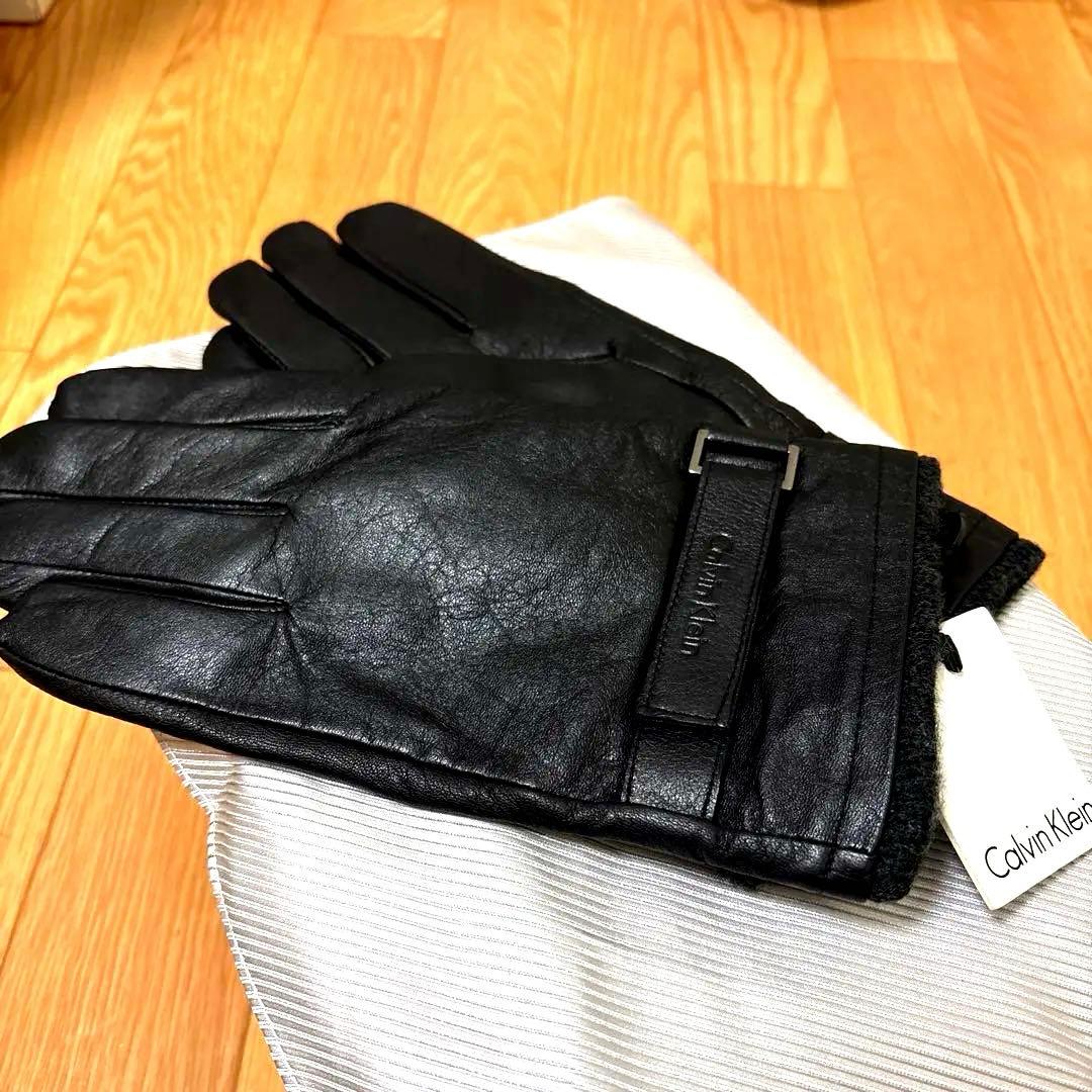 【新品未使用】カルバンクライン レザー手袋 メンズ   黒