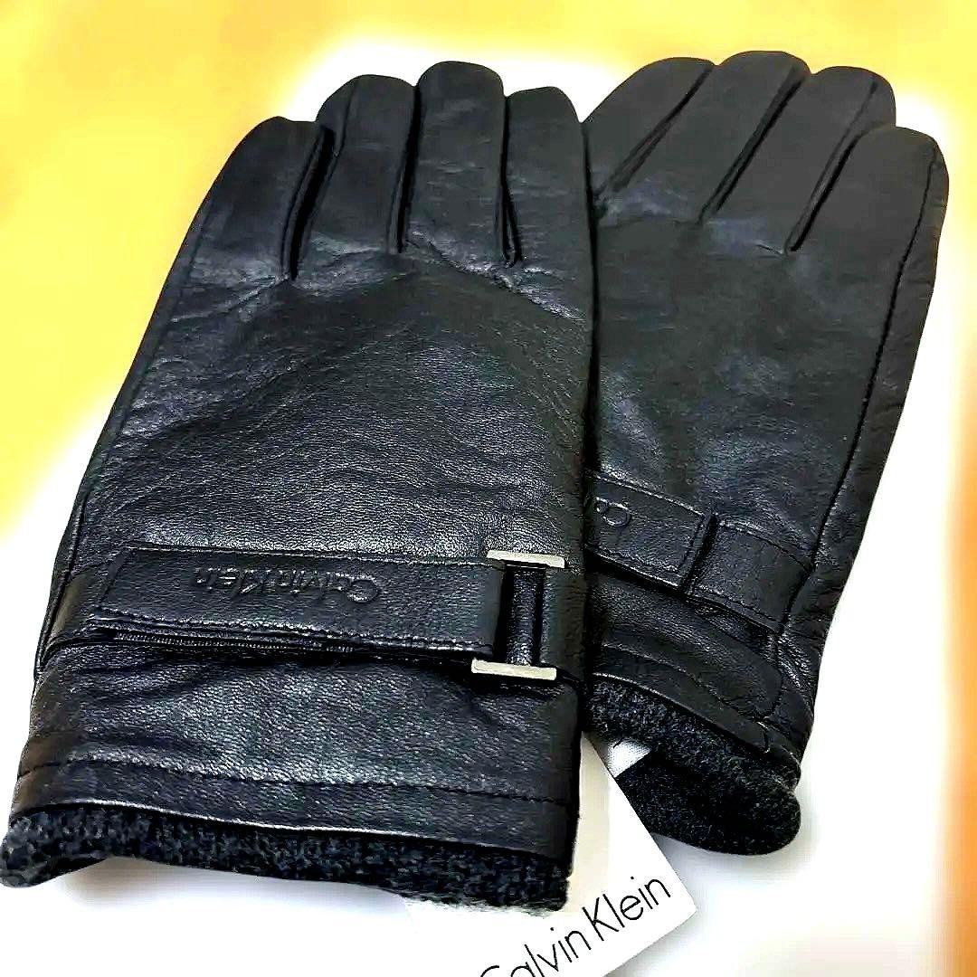 【新品未使用】カルバンクライン レザー手袋 メンズ   黒