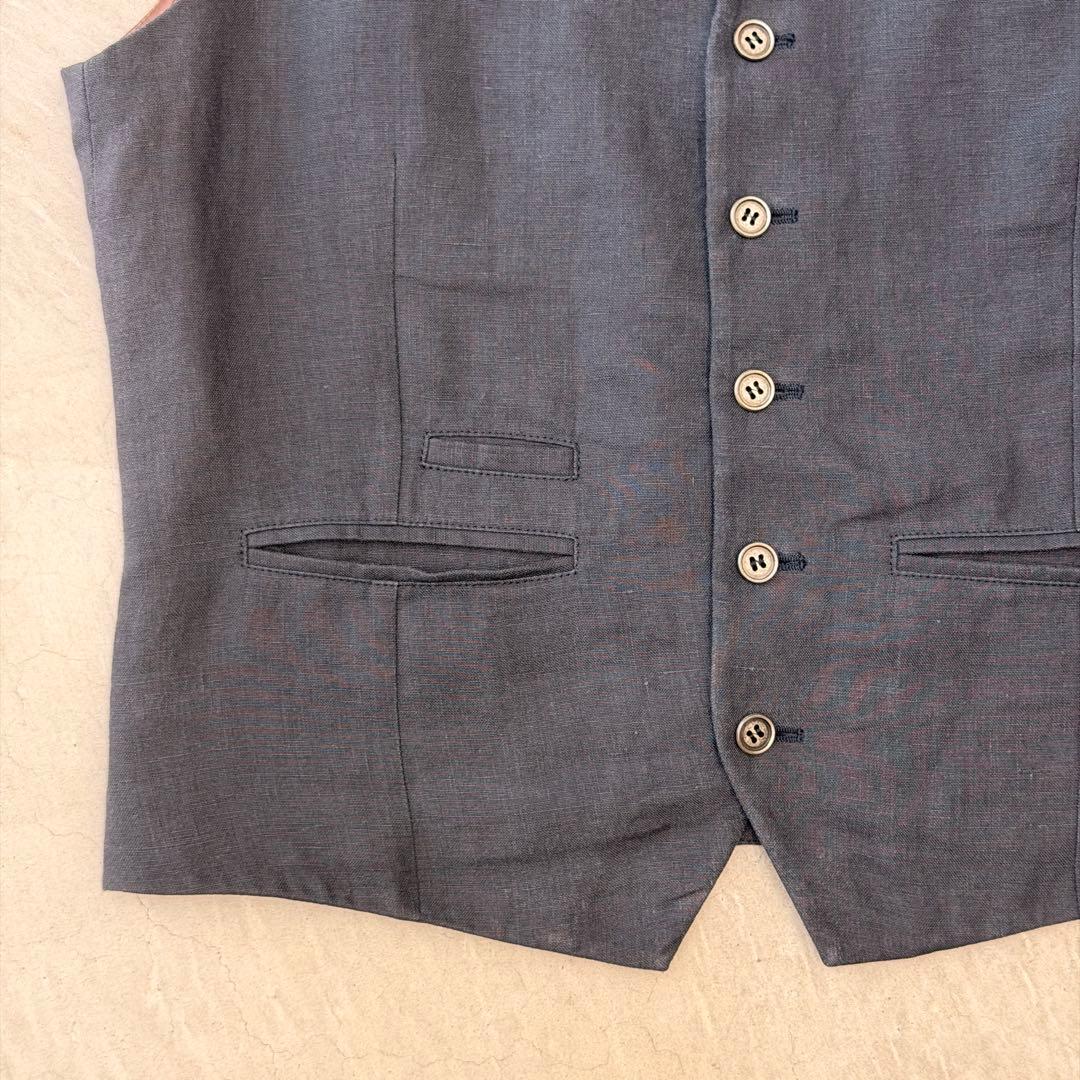 【美品】 ブルネロクチネリ ベスト リネン ネイビー 48 ジレ リネンベスト
