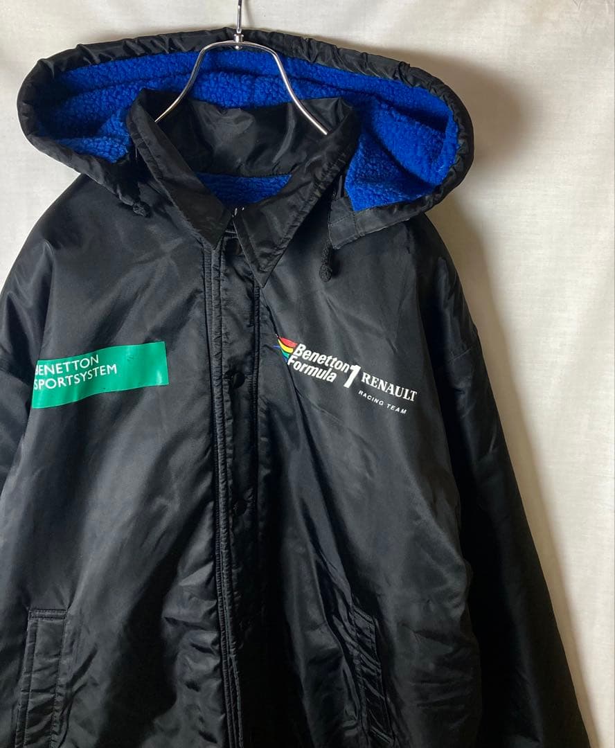 希少F1ベネトンフォーミュラワン裏ボア×ブラックナイロンベンチコートビッグサイズ