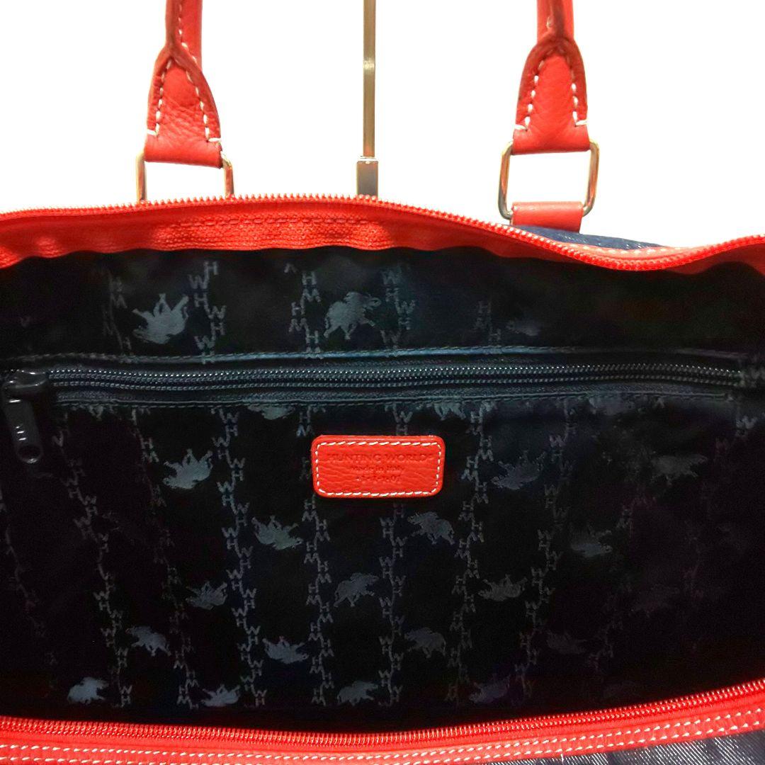 ✨美品✨ハンティングワールド ボストンバッグ ロゴワッペン デニム レザー 旅行