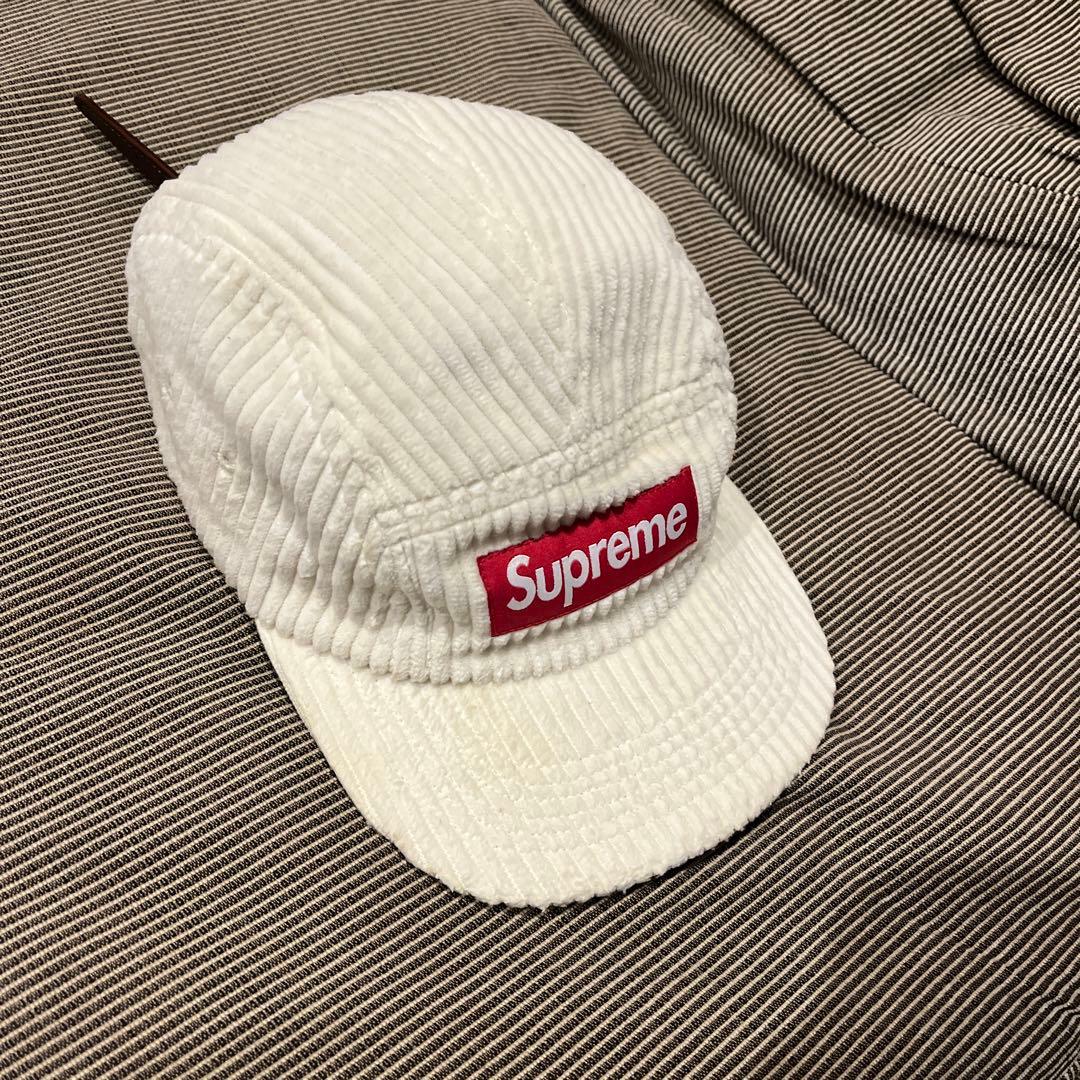 Supreme ホワイト コーデュロイキャップ