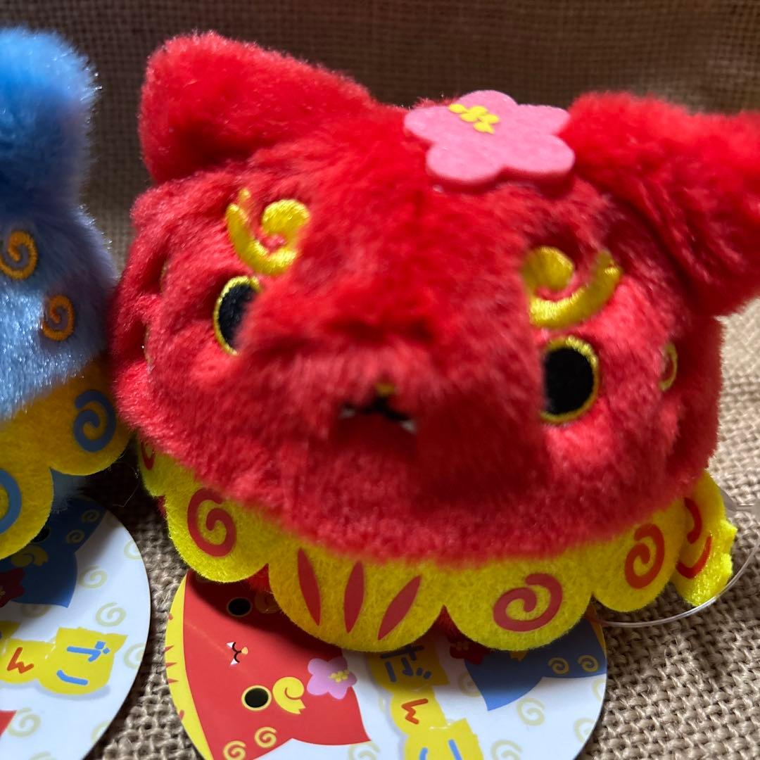 ねこだんご　シーサーだんご　赤　青　2点セット　ぬいぐるみ　三英貿易