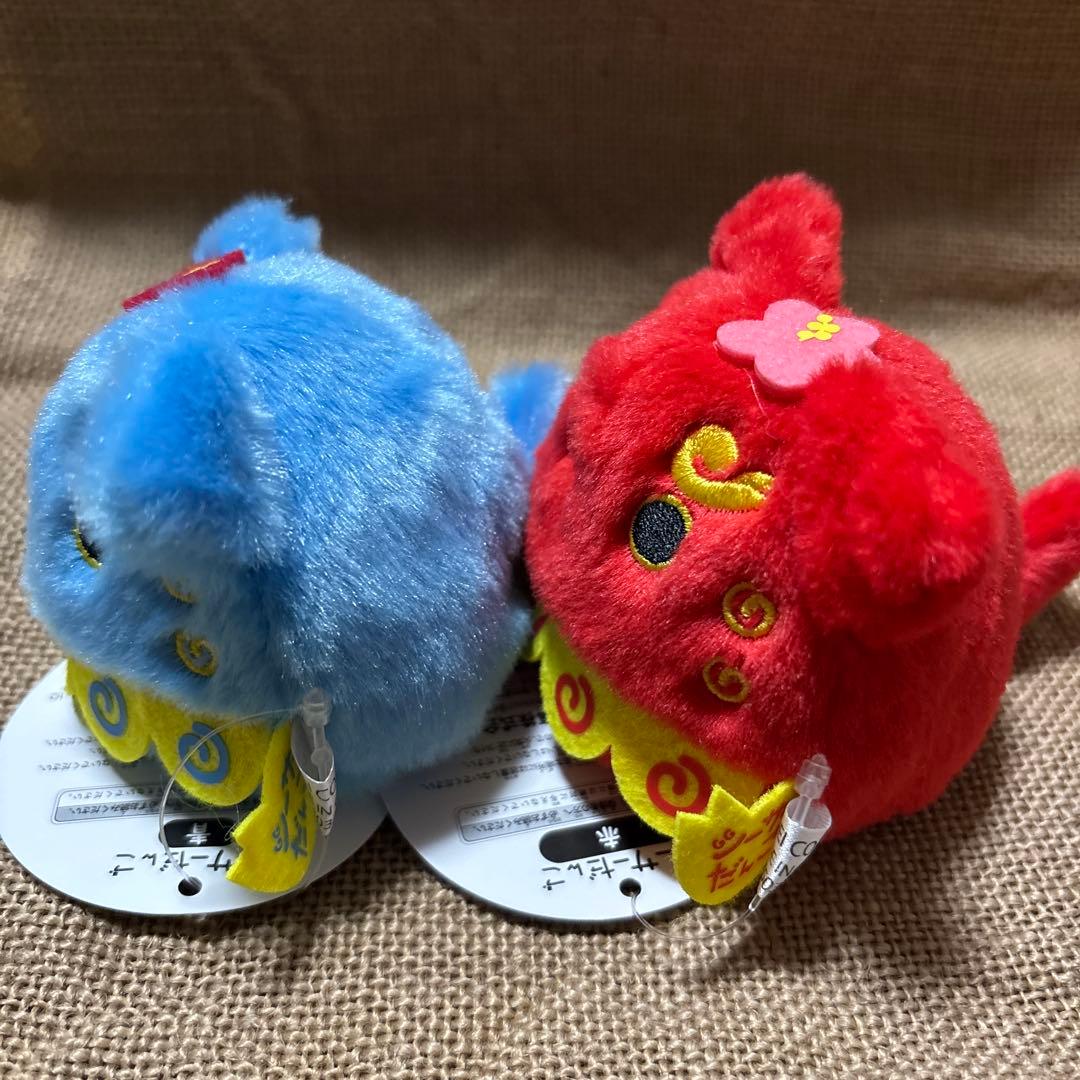 ねこだんご　シーサーだんご　赤　青　2点セット　ぬいぐるみ　三英貿易