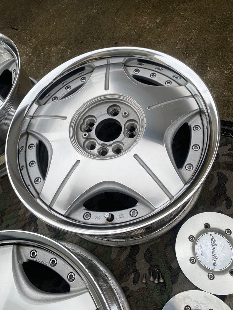 送料込 ② 16インチ WORKユーロライン 16×6.5J+45 前後リム違い
