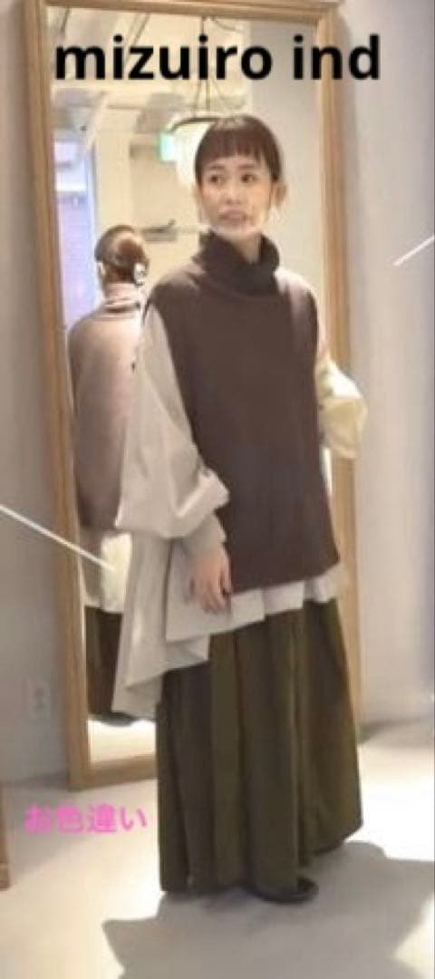 mizuiro ind コーデュロイフロントタックワイドパンツ★ブラック