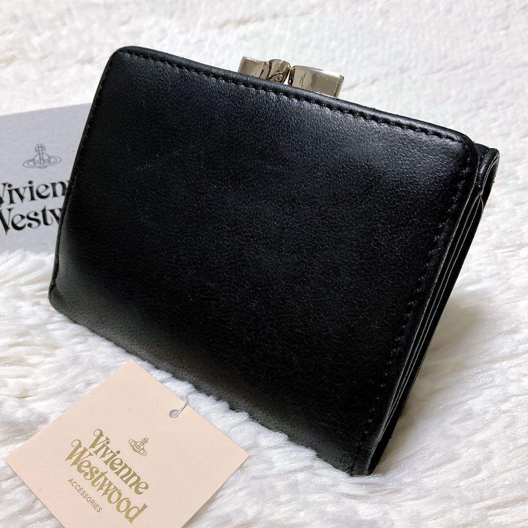 ♡美品♡ヴィヴィアンウエストウッド 三つ折り財布 がま口 ナッパレザー ブラック