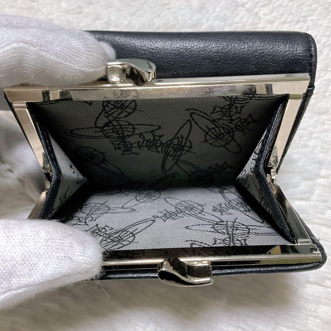 ♡美品♡ヴィヴィアンウエストウッド 三つ折り財布 がま口 ナッパレザー ブラック