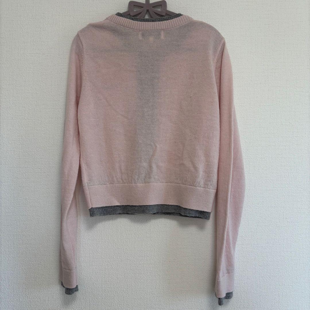 トップス rolarola LAYERED KNIT CARDIGAN GY+PK