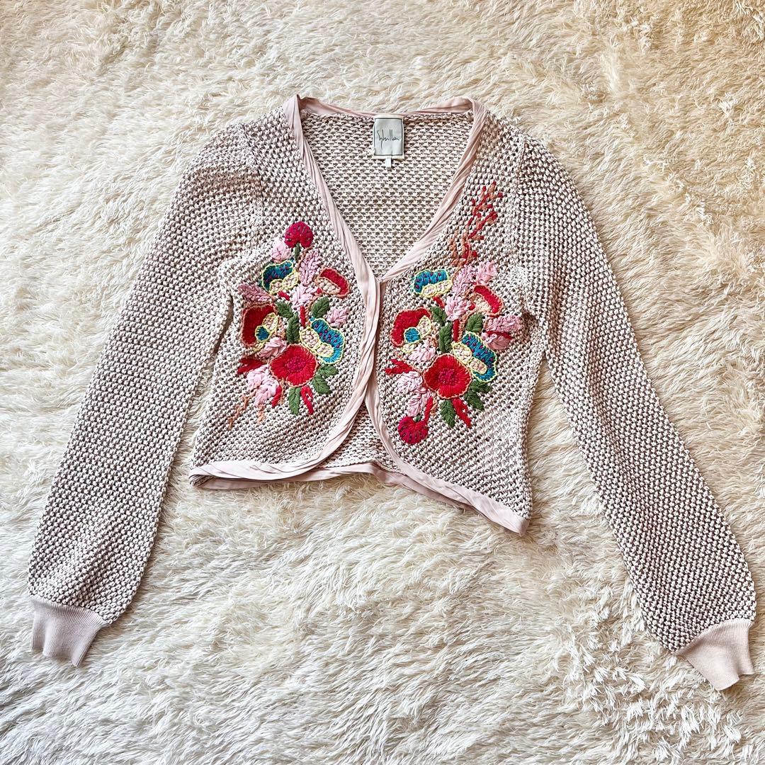 【美品】Sybilla シビラ 刺繍カーディガン M 花柄ニット　ベージュ 上品