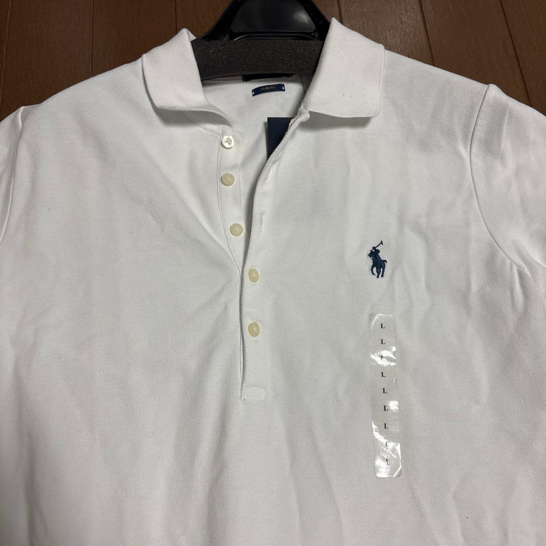 Ralph Lauren ホワイト スリムフィット ポロシャツ　Lサイズ