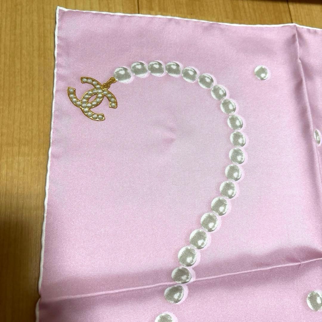 新品未使用 CHANEL ピンク パール シルクスカーフ ココマーク