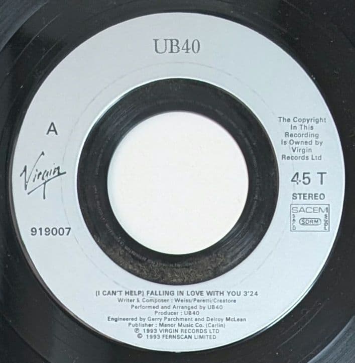 UB40 Can't Help Falling In Love 7インチレコード