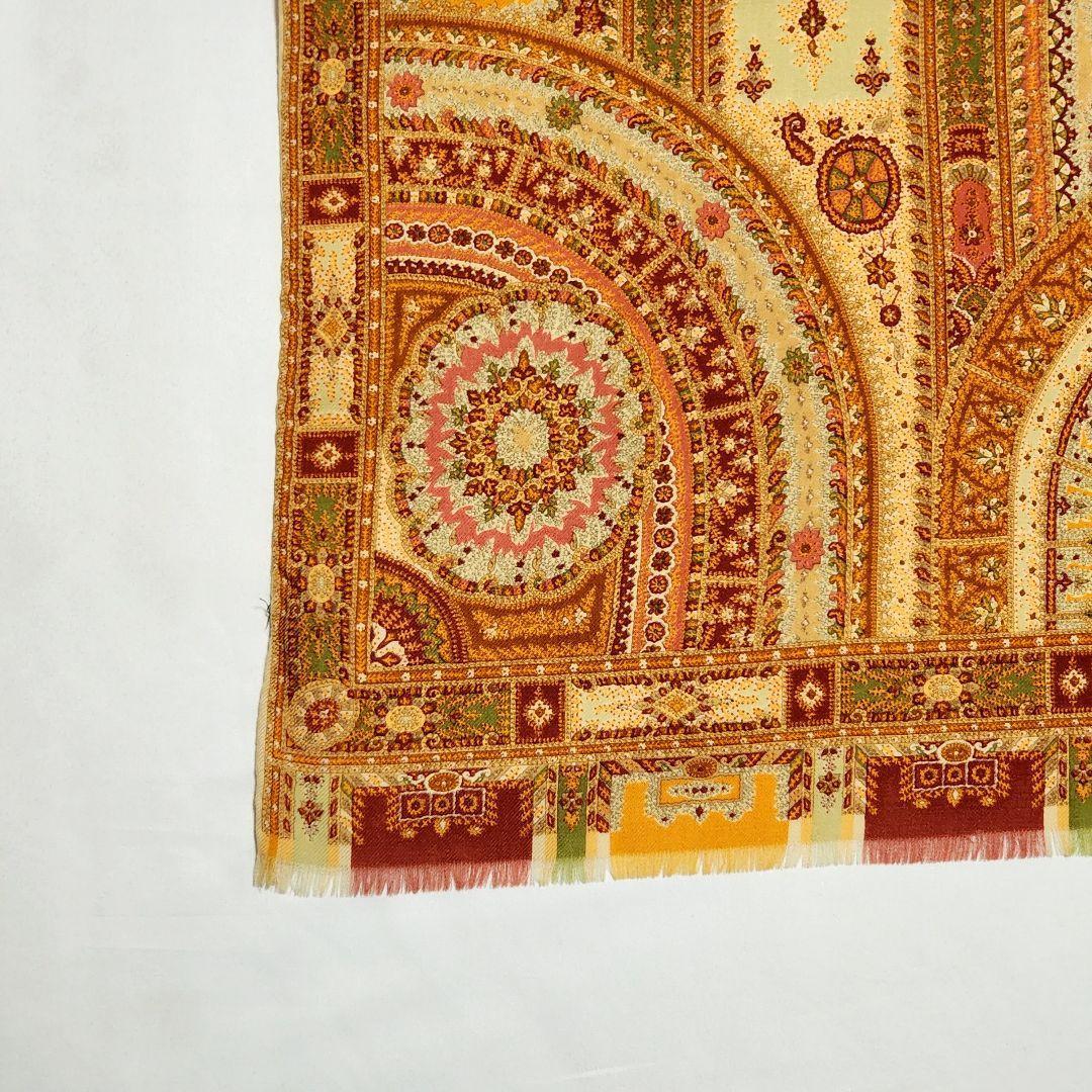 美品 ETRO エトロ ストール ペイズリー柄 ウール混 ブラウン オレンジ