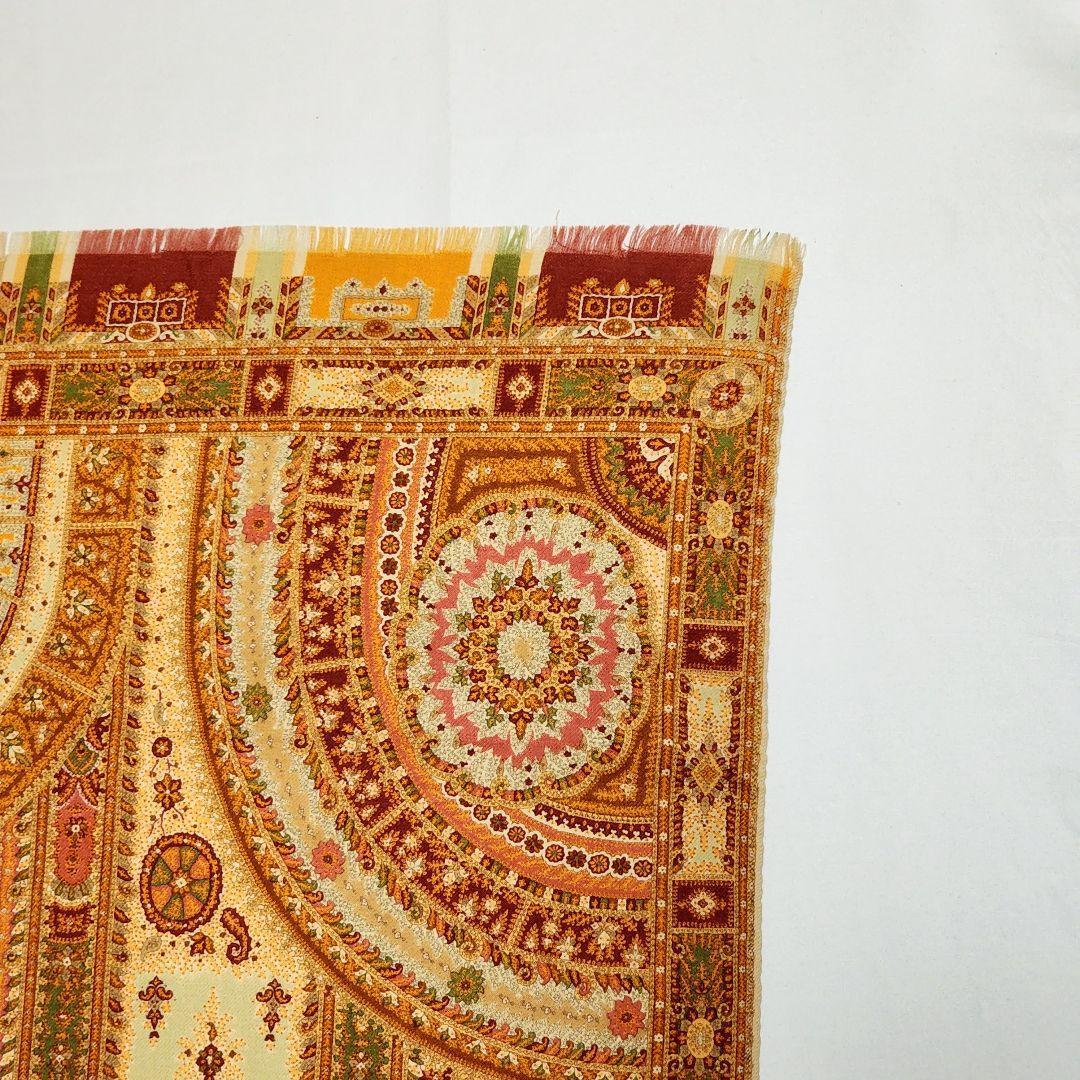 美品 ETRO エトロ ストール ペイズリー柄 ウール混 ブラウン オレンジ
