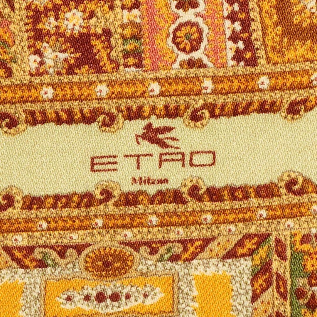 美品 ETRO エトロ ストール ペイズリー柄 ウール混 ブラウン オレンジ