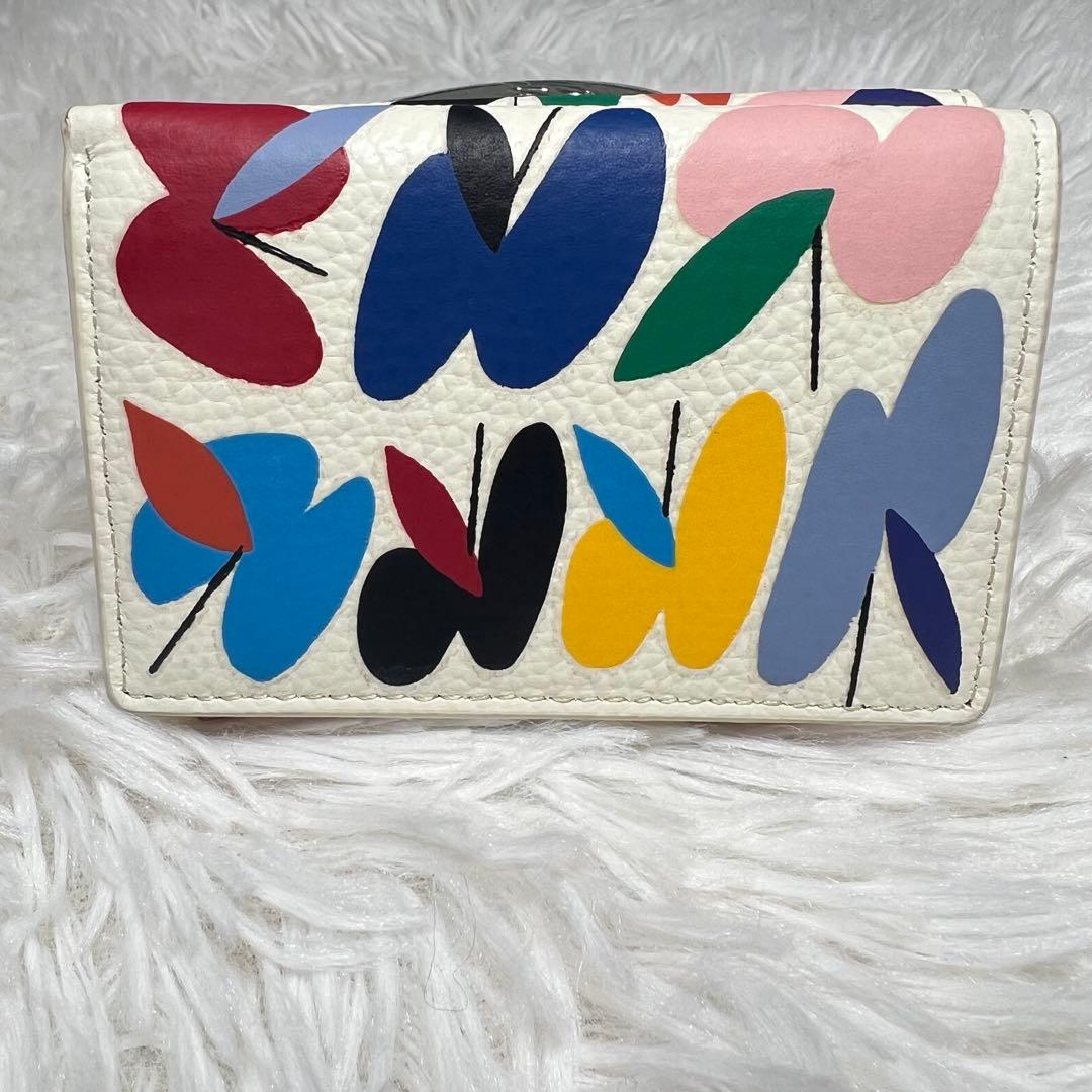 極美品サンヒデキミハラ ×ショウゴセキネ レザー　三つ折り財布 ホワイトリンゴ柄