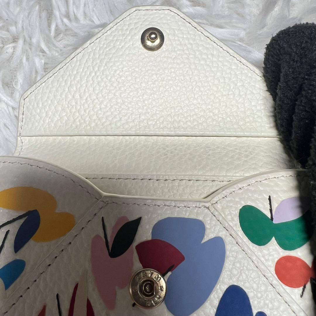 極美品サンヒデキミハラ ×ショウゴセキネ レザー　三つ折り財布 ホワイトリンゴ柄