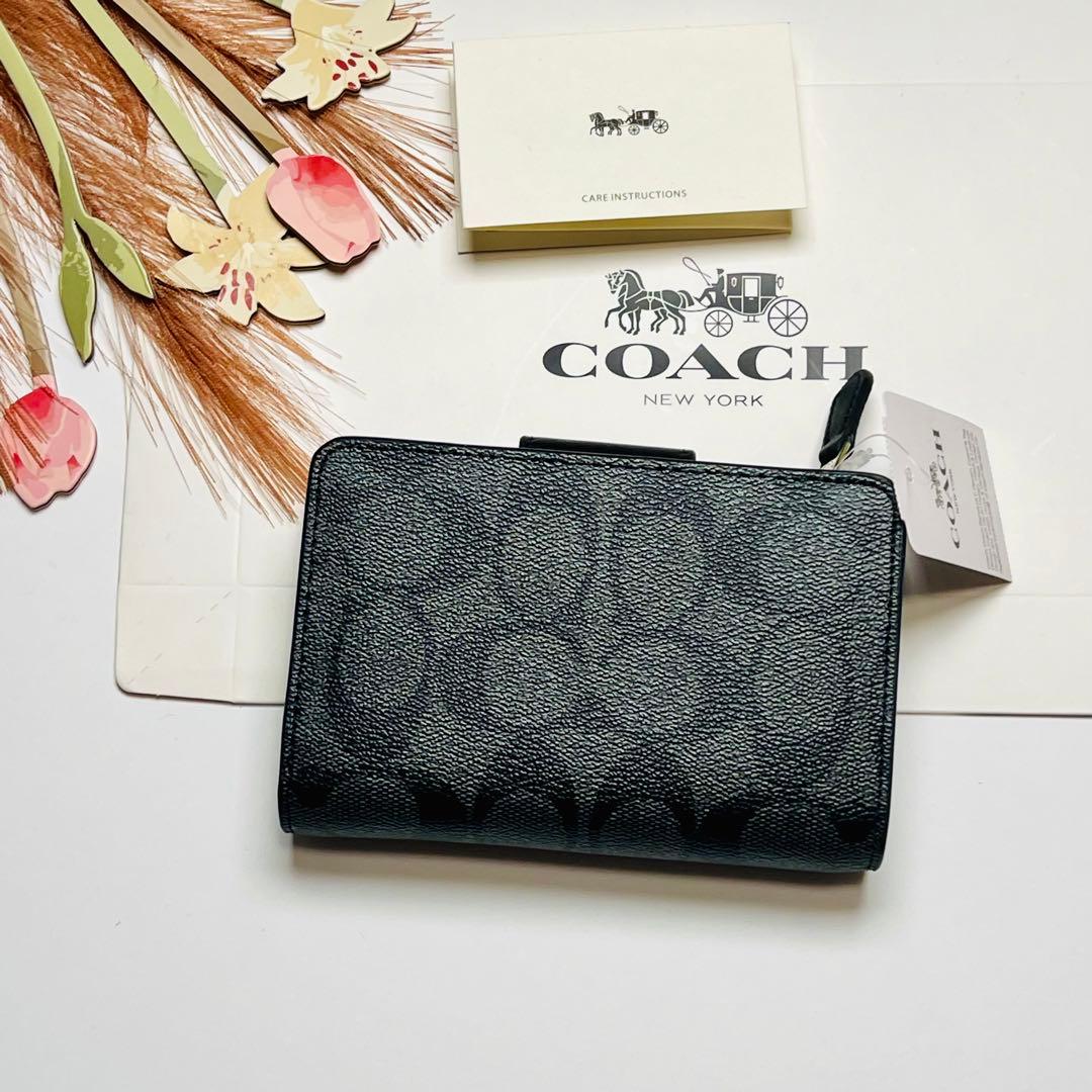 COACH 折りたたみ財布 ブラック レザー 新品 未使用