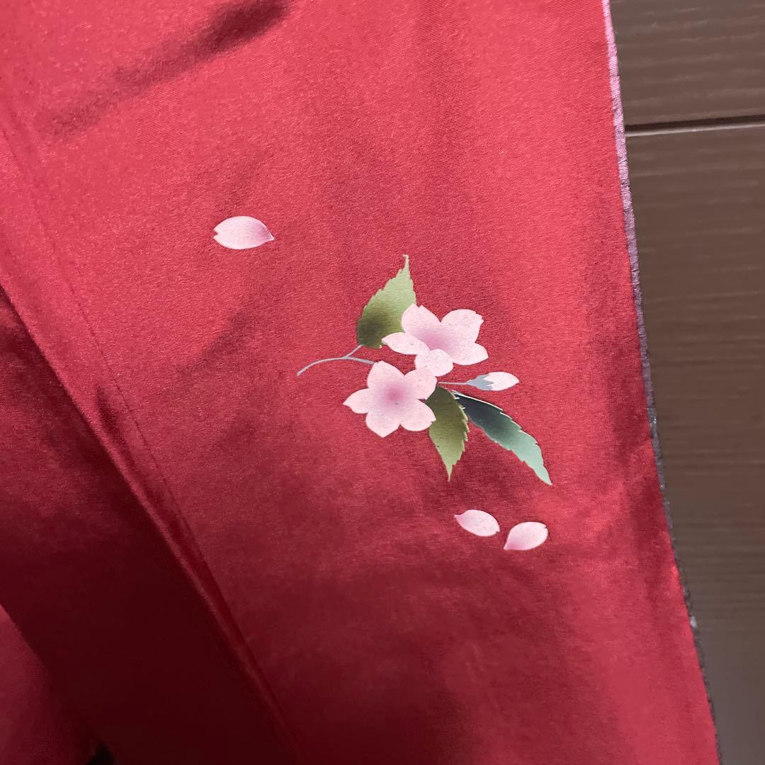 振袖　やまと　えんじ　桜　地紋　美品　トールサイズ