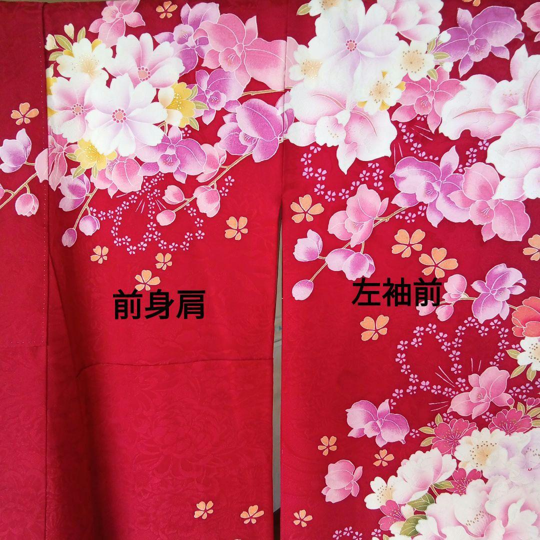 5161 振袖単品 赤黒 正絹 ぼたんデンファレ 成人式 卒業式 結婚式