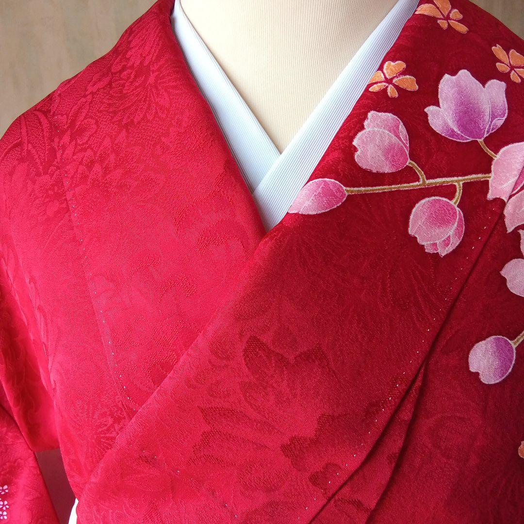 5161 振袖単品 赤黒 正絹 ぼたんデンファレ 成人式 卒業式 結婚式