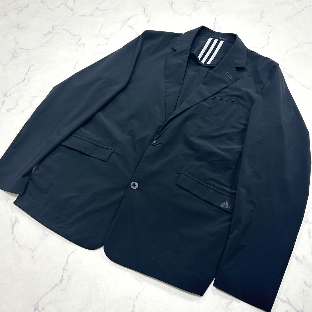 希少 2XL【adidas】ストレッチ テーラードジャケット 洗える ブラック